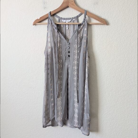 Anthropologie Zoa New York Silk Blouse Size Small Grey Embroidered Sleeveless - Picture 6 of 8